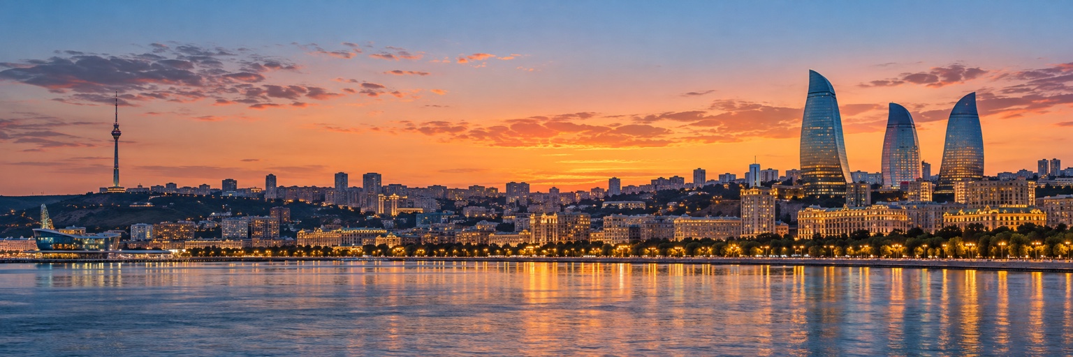 Baku skyline at sunset